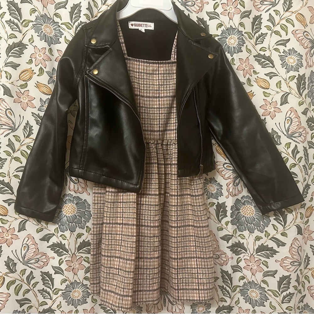 Nannette Black Jacket and Tan Plaid Dress Set
